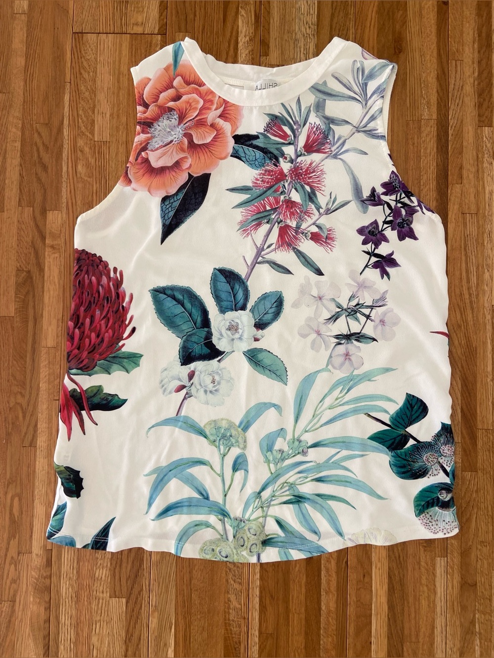 Shilla Australian Botanical Floral Print Muscle Tank Top | Size S